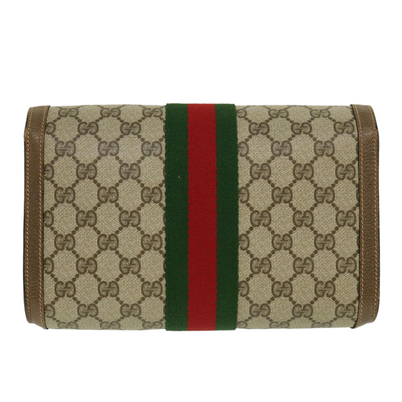 GUCCI Web Sherry Line GG Canvas Clutch Bag Beige Red Green Auth yk4369 - Picture 2 of 10